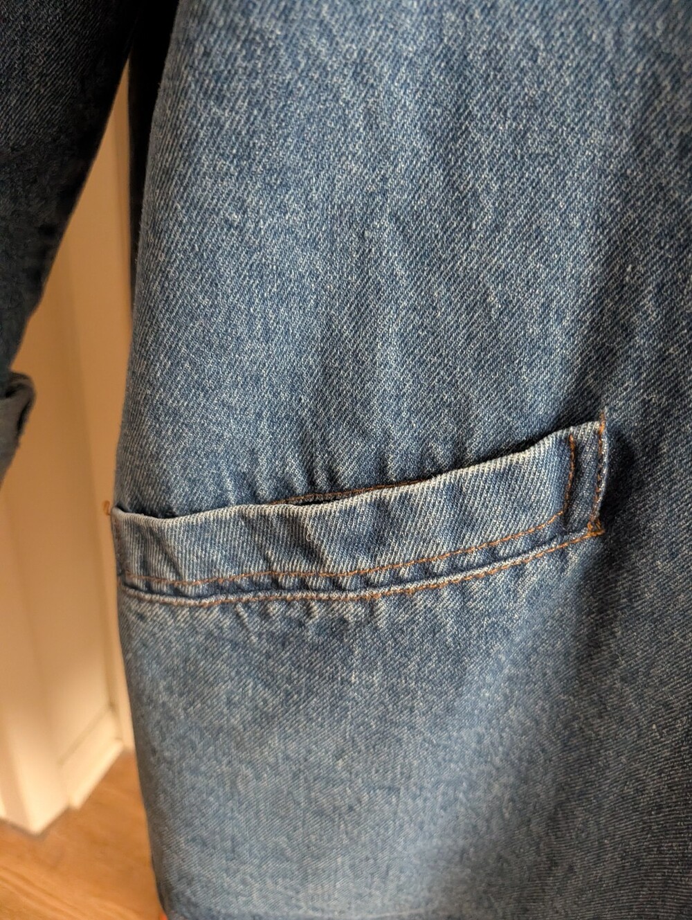 Promesa Size Small Oversized Denim Cardigan Jacket Open Front Blue Jean Utility - Picture 2 of 10